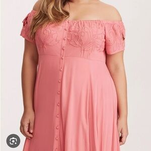 Torrid 2X BLACK Floral Embroidered Off Shoulder Button Maxi Dress Whimsigoth